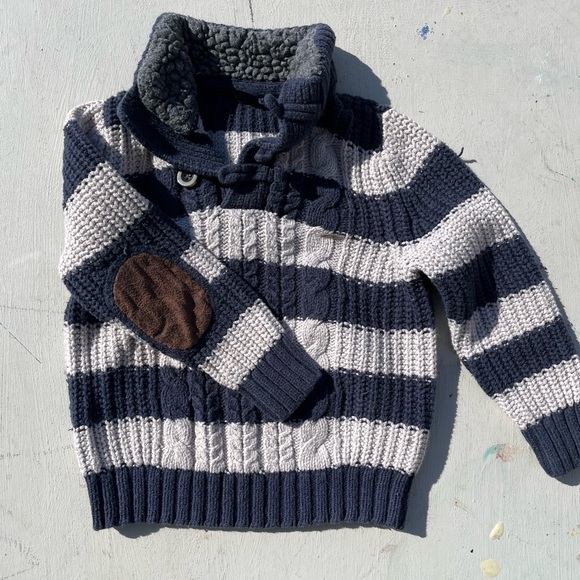 Kid's Baby Gap Sweater Multicolor Striped 4 Toddler Preppy Professor Elbow Patch - Picture 3 of 12